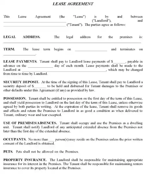 Residential Lease Agreement No Pets PDF