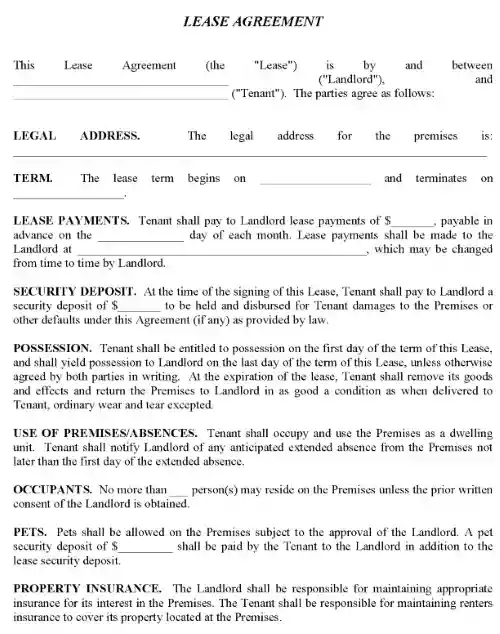 Residential Lease Agreement Pets Allowed PDF