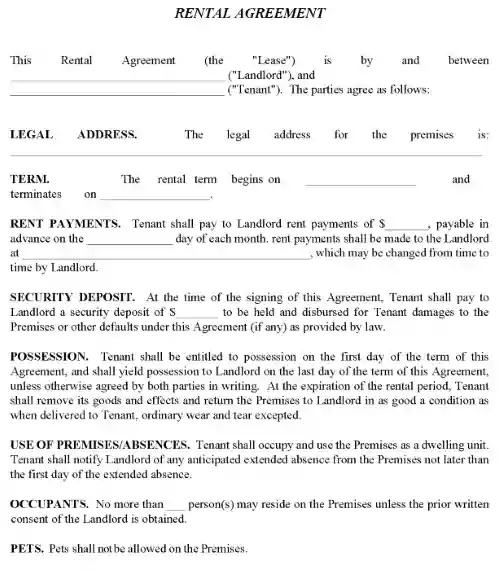 Residential Rental Agreement No Pets PDF