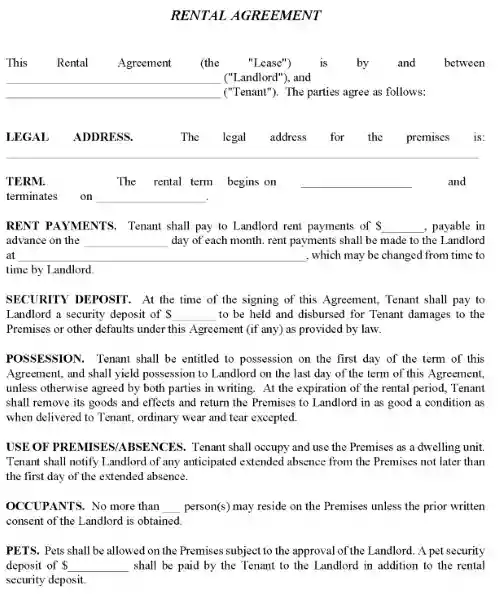 Residential Rental Agreement Pets Allowed PDF