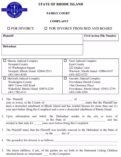 Rhode Island Divorce Papers