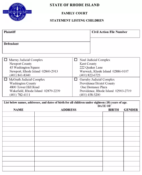 Rhode Island Statement Listing Children PDF