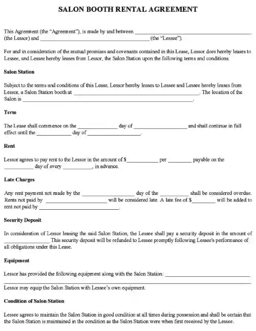 Salon Booth Rental Agreement PDF
