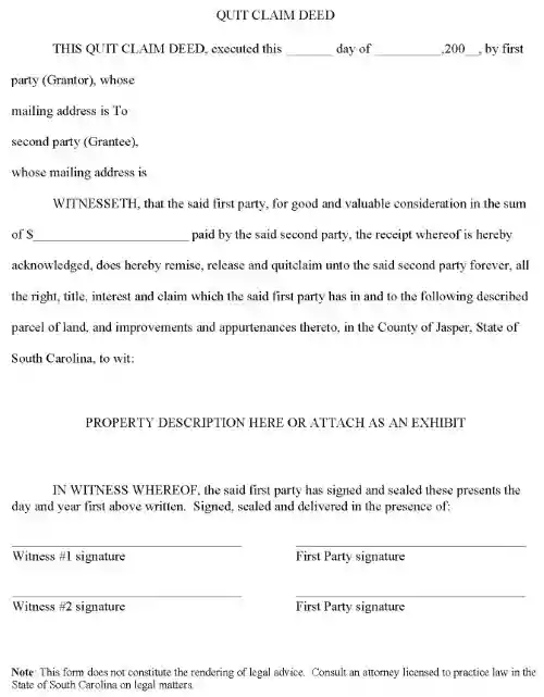 South Carolina Quitclaim Deed