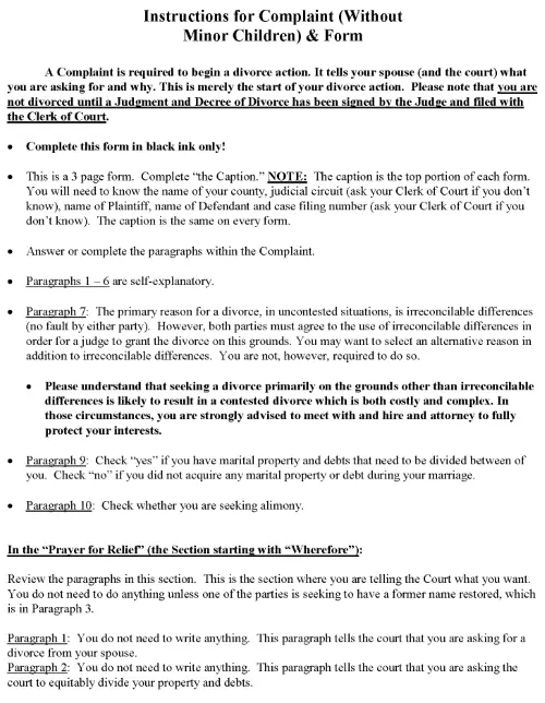 South Dakota Divorce Complaint Without Minor Children PDF