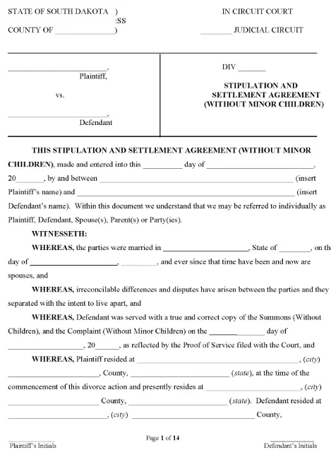 South Dakota Divorce Forms