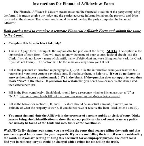 South Dakota Financial Affidavit With Instructions PDF