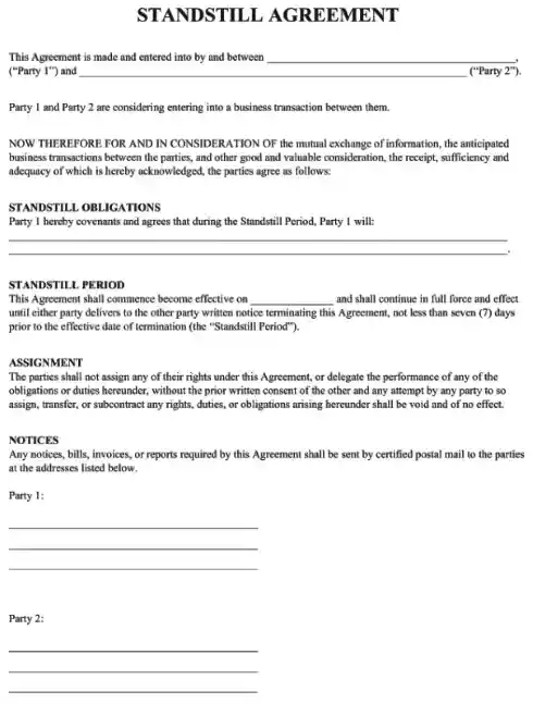 Standstill Agreement Form PDF