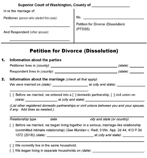 State of Washington Divorce Papers