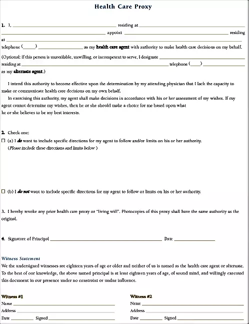 Tennessee Healthcare Proxy Form PDF