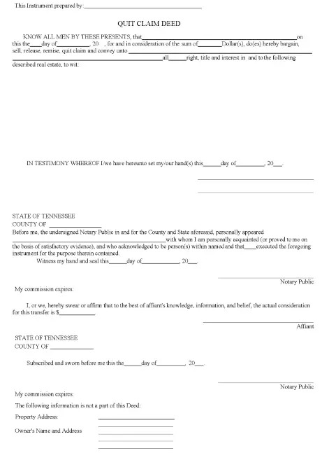 Tennessee Quit Claim Deed PDF