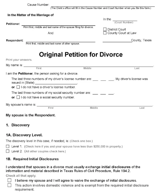 Texas Divorce Forms