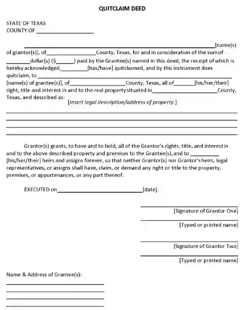 Texas Quitclaim Deed PDF