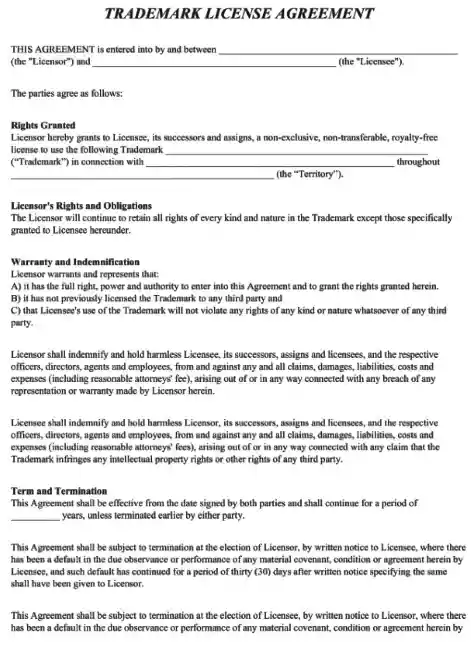 Trademark License Agreement Form PDF