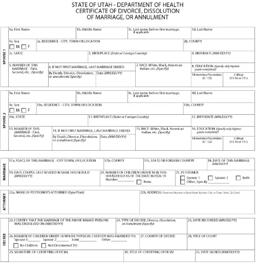 Utah Divorce Forms