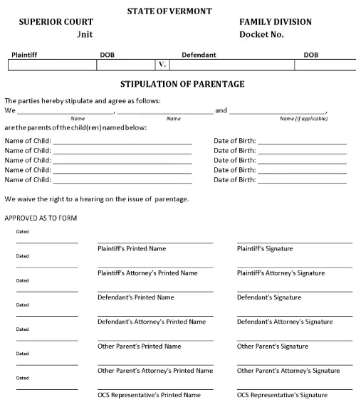 Vermont Parentage Stipulation PDF