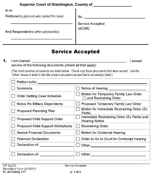 Washington Divorce Service Accepted PDF