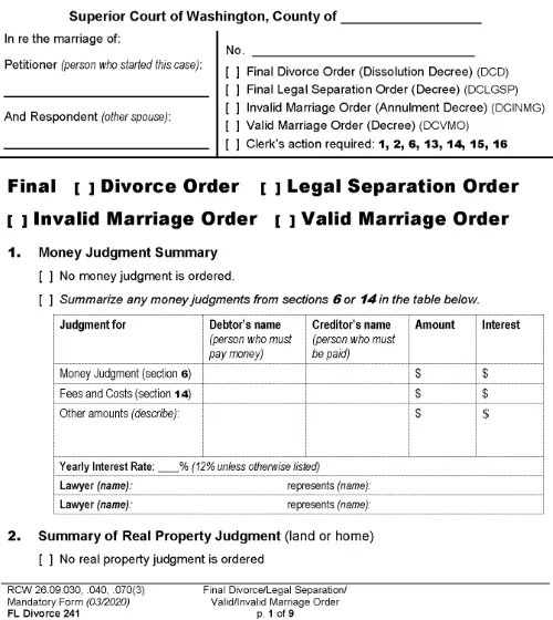 Washington Final Divorce Order PDF