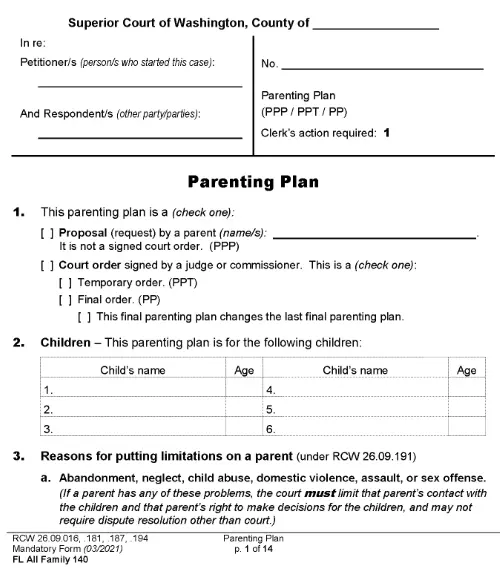 Washington Parenting Plan PDF