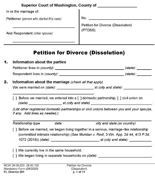 Washington Petition For Divorce Dissolution PDF