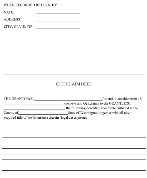 Washington Quit Claim Deed Word