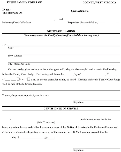 West Virginia Notice of Hearing PDF