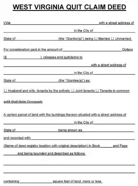 West Virginia Quit Claim Deed PDF