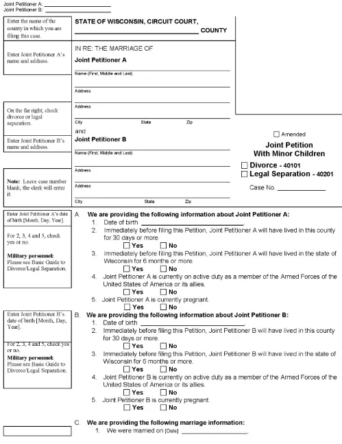 Wisconsin Divorce Joint Petition With Minor Children PDF
