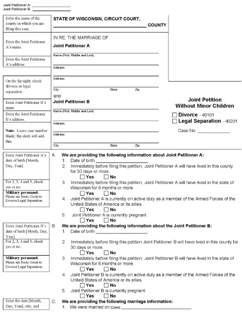Wisconsin Divorce Joint Petition Without Minor Children PDF