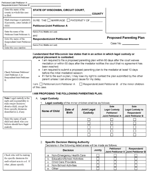 Wisconsin Proposed Parenting Plan PDF