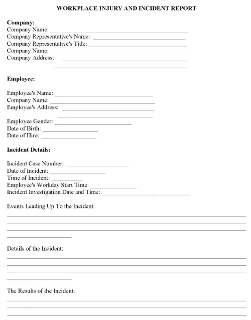Work Injury Report Form Word