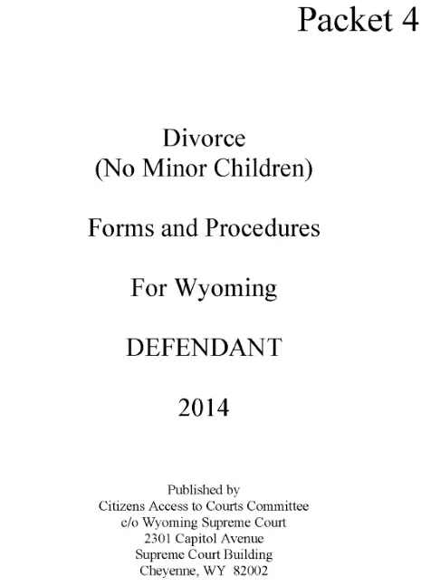 Wyoming Divorce Forms Packet With No Minor Children Defendant PDF