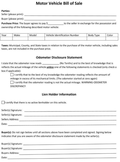 Free Printable Maine Motor Vehicle Bill of Sale For Truck or Car PDF & Word