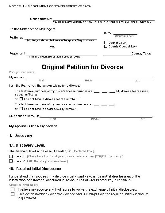 Free Printable Divorce Forms