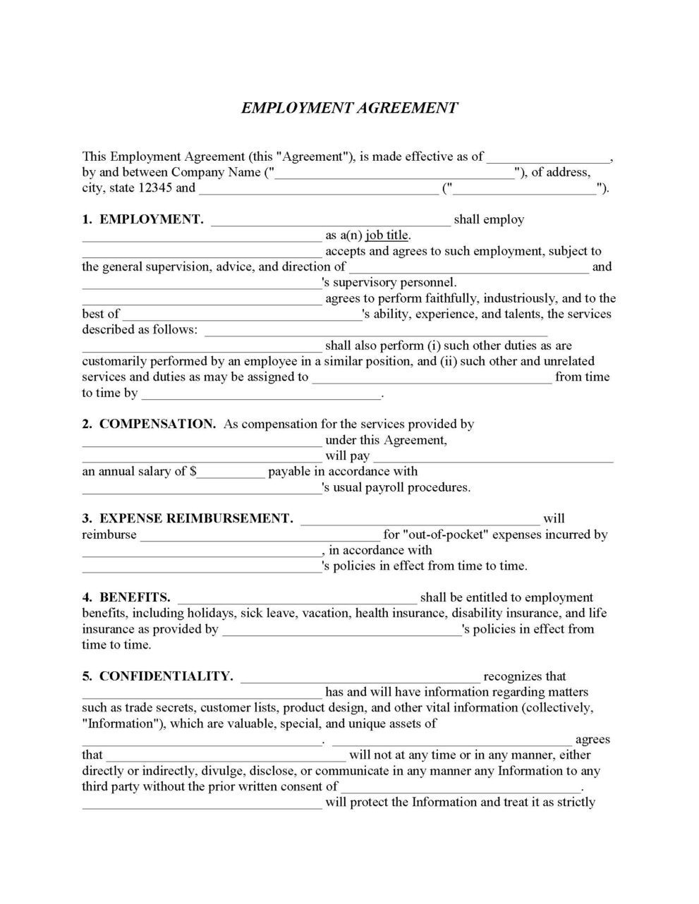 Employment Agreement Quick Form Employment Agreement Quick Form