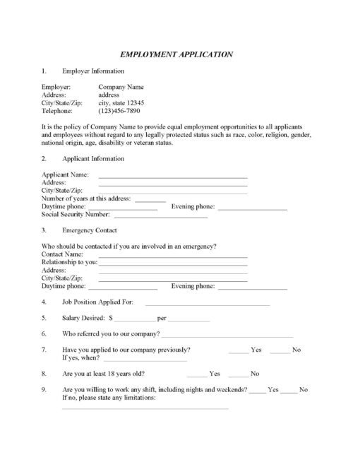 employment application fillable pdf free printable legal forms