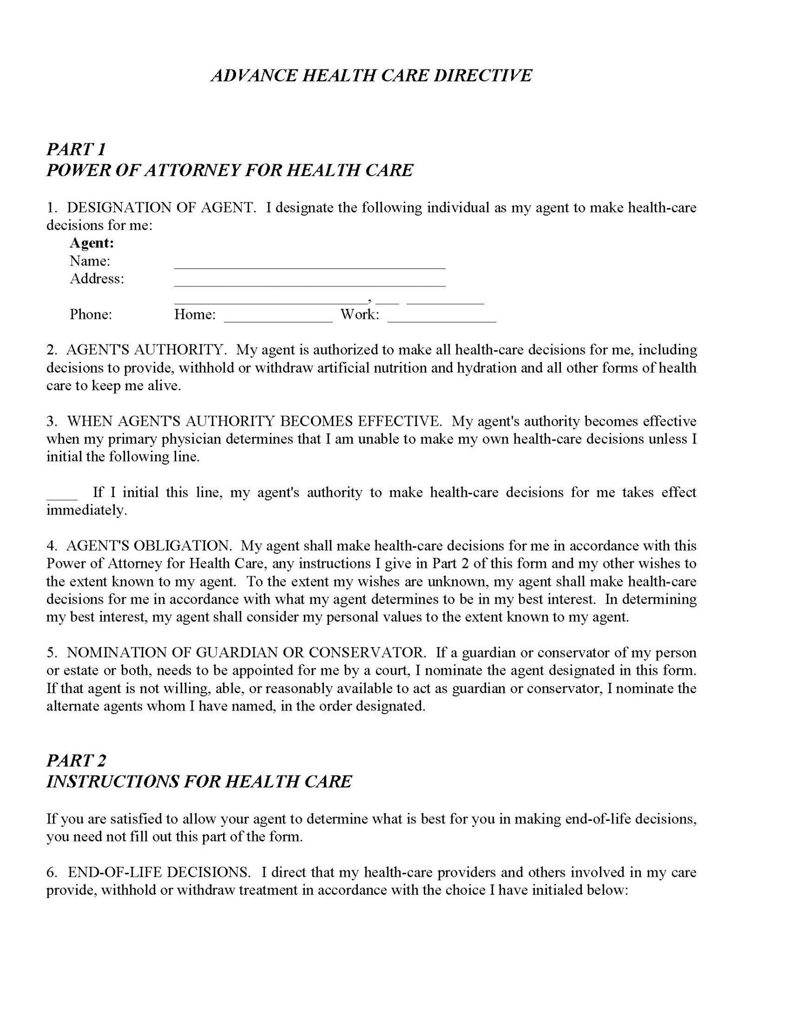Medical Power of Attorney Word Free Printable Legal Forms