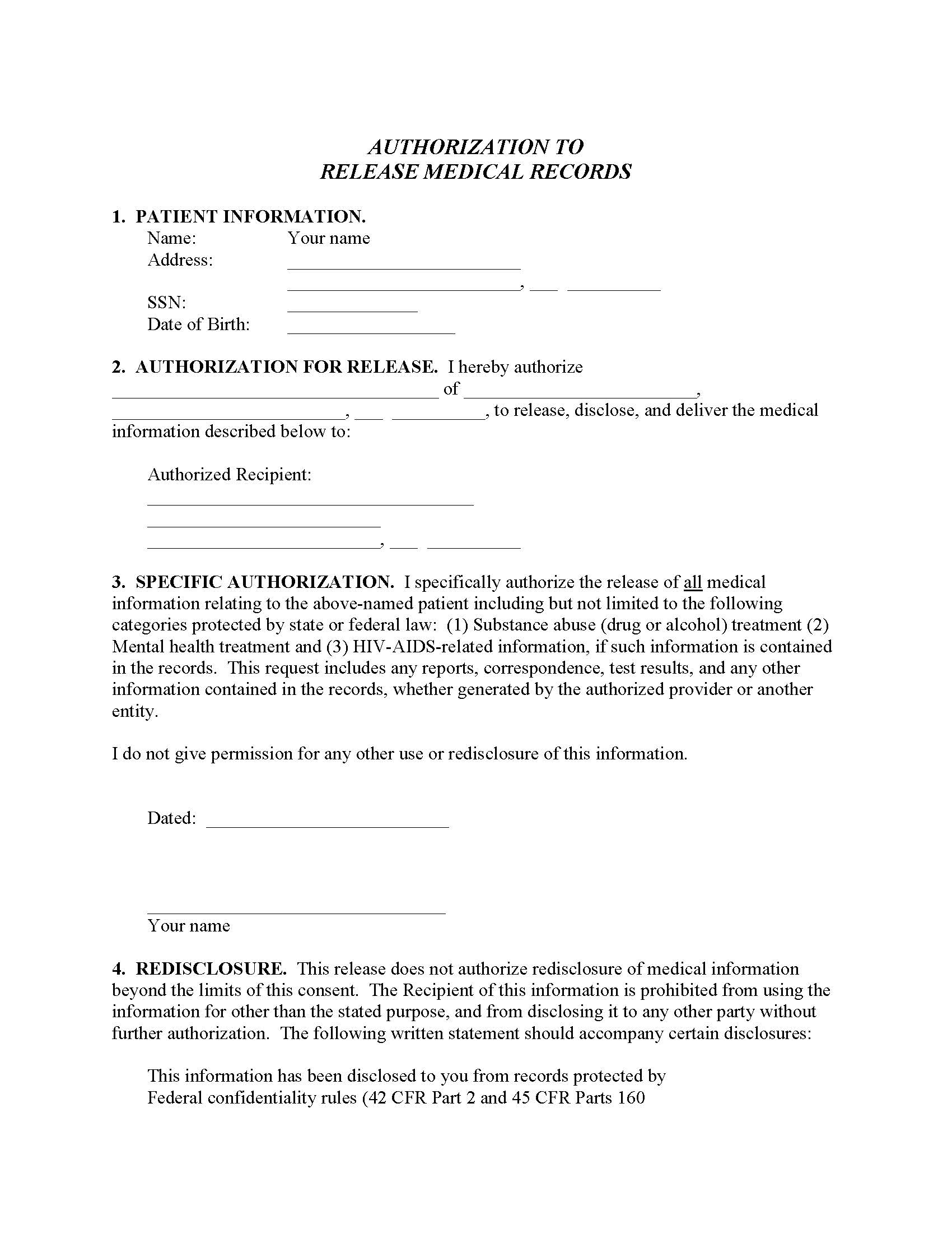 Medical Records Request Form Fillable PDF Free Printable Legal Forms