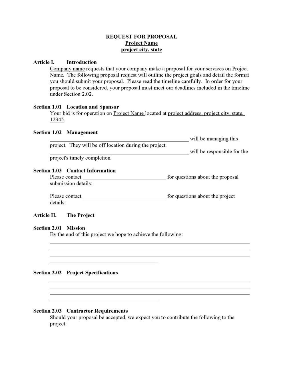 Request For Proposal Word Free Printable Legal Forms