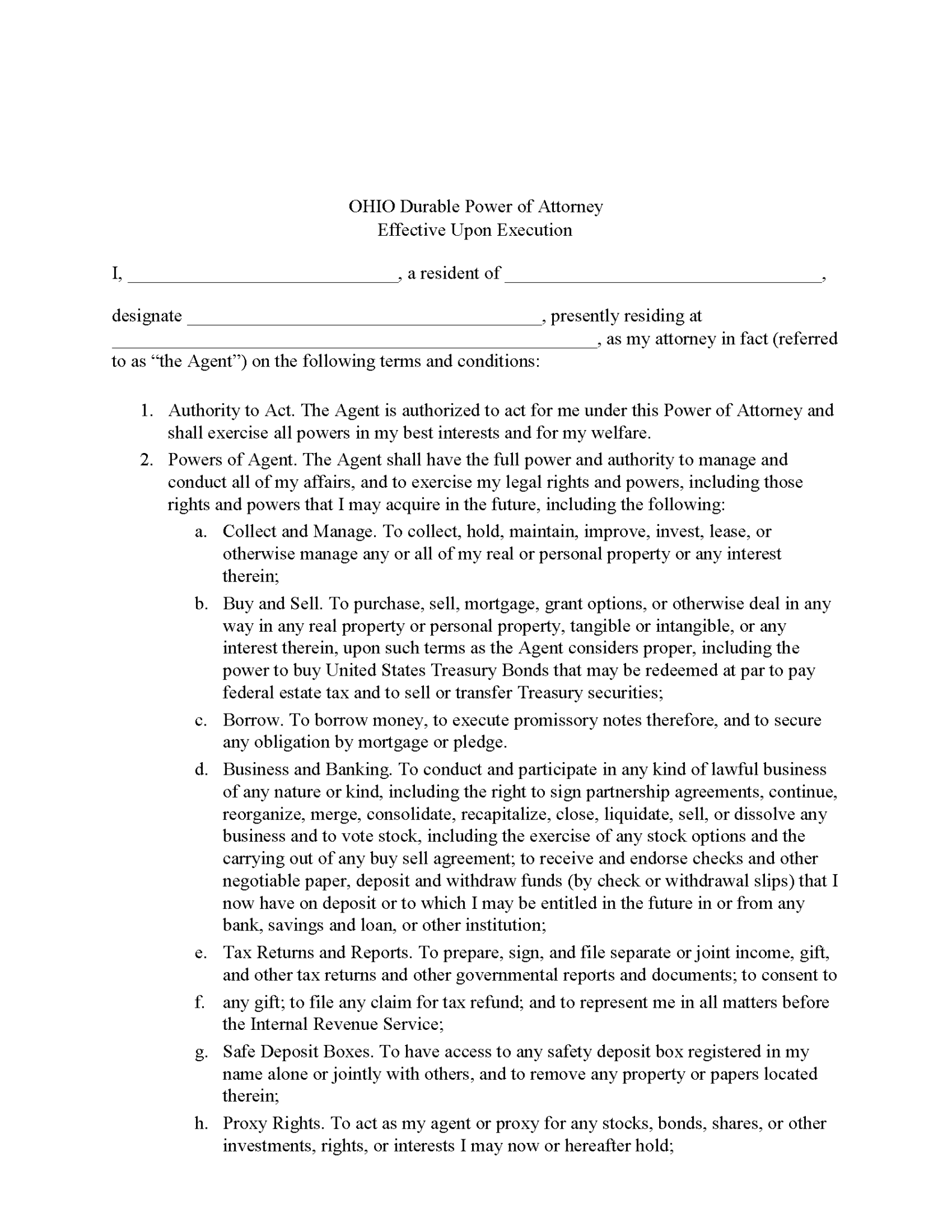 Free Printable Durable Power Of Attorney Form Ohio Free Printable Durable Power Of Attorney Form Ohio