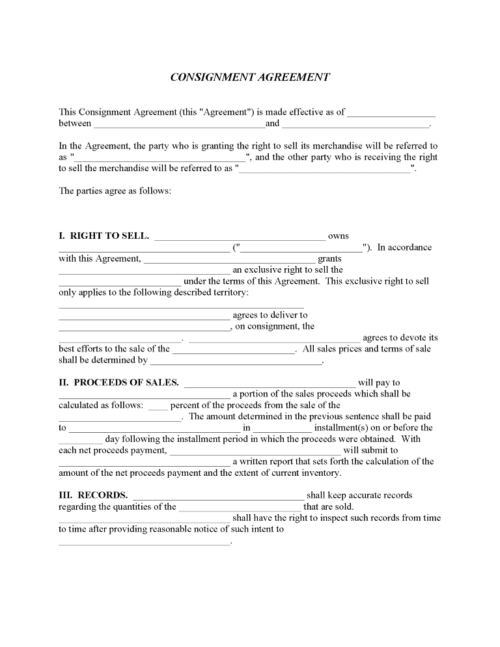 Consignment Agreement Form Word