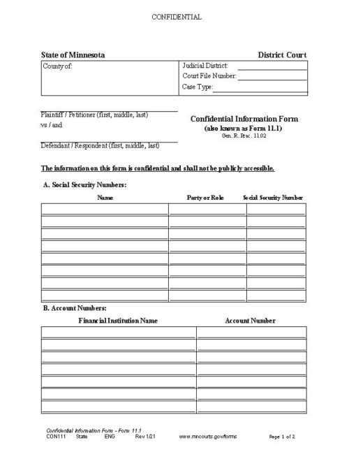 minnesota confidential information form pdf free printable legal forms
