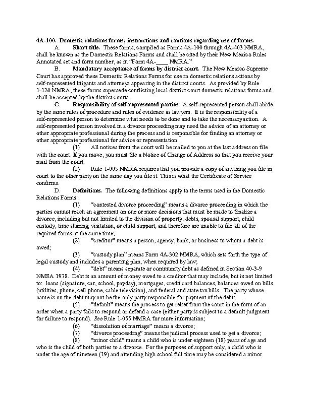 Free New Mexico Divorce Instructions PDF Download Free & Print