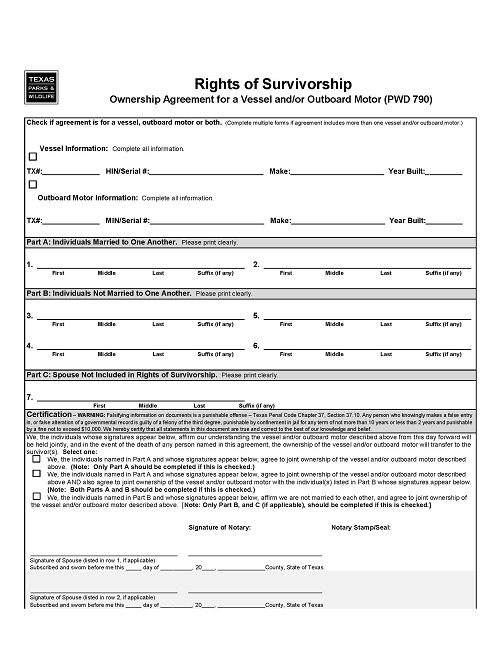 Texas Right of Survivorship Agreement For Boat And Motor PDF
