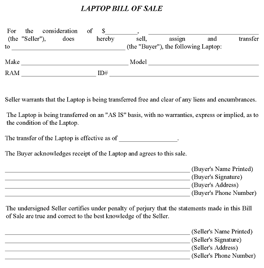 Laptop Bill of Sale PDF
