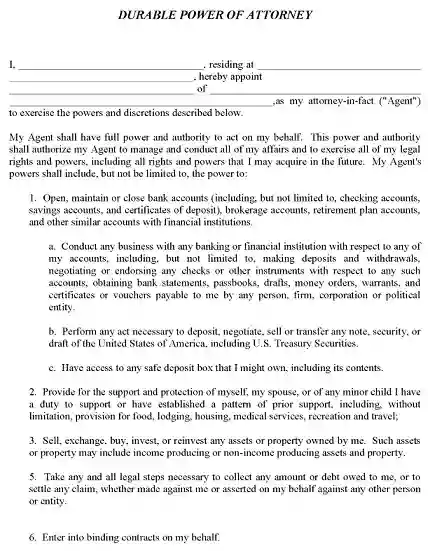 Power of Attorney Form Free Printable Word