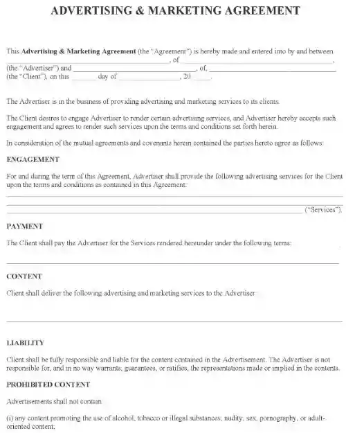 Advertising and Marketing Agreement PDF