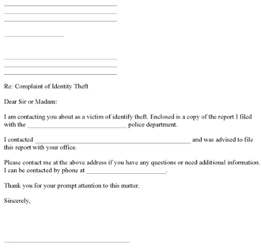 Identity Theft Complaint to Attorney General Word