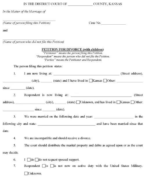 Kansas Petition For Divorce With Children