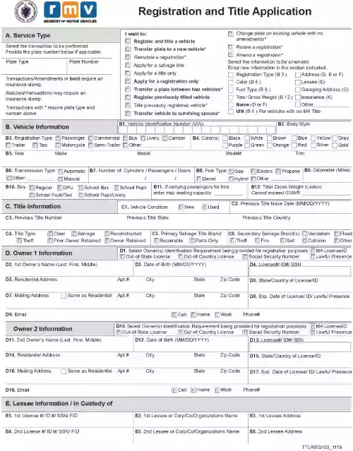 Massachusetts Registration and Title Application RMV Form 1 Word